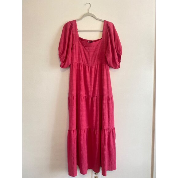 J.NNA Dresses & Skirts - NWT Pink Puff Sleeve Maxi Dress by J. NNA Smocked Bodice Square Neck Size L